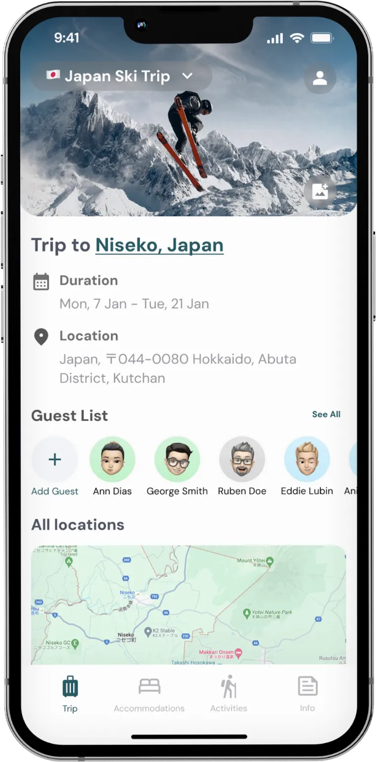 AvoSquado trip home screen showing group trip overview
